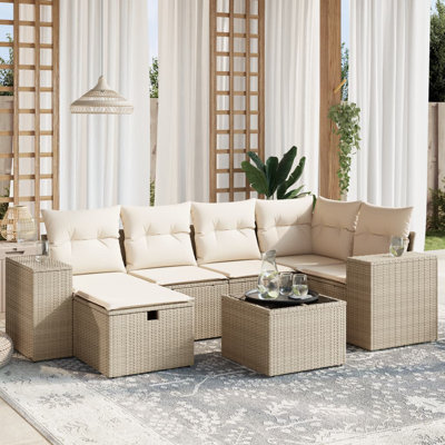 Ensemble de canapé de jardin Vidaxl Beige Poly rotin, acier, verre trempé grand