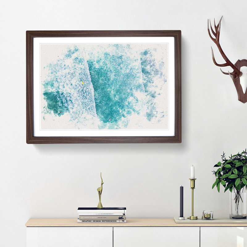 Surfers in Vazon Guernsey - Picture Frame Graphic Art Print, Walnut Framed, 62cm H x 87cm W x 2cm D