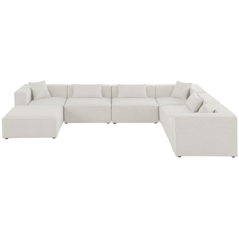 Canapé modulaire réversible de 144 po de large avec repose-pieds, Tissu crème texturé en lin
