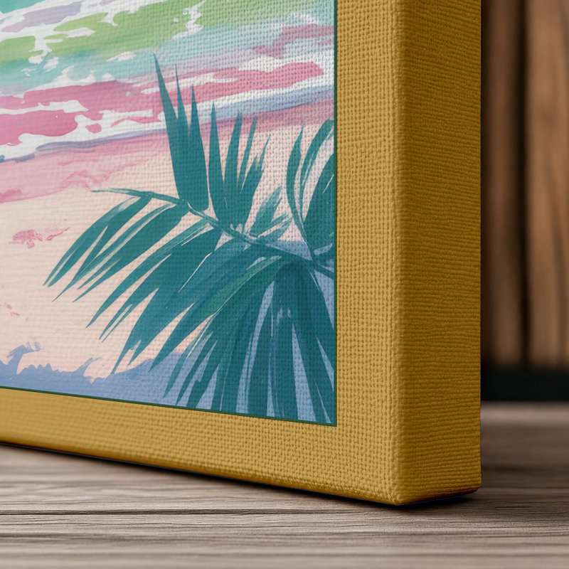 Tropical Shores Coastal 1 Piece Wrapped Canvas Wall Art, 18x12 - 45.7 x 30.5 cm, Ochre Border