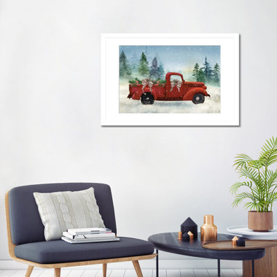 Red Truck Winter - Wall Art Print - Framed Fine Art Paper