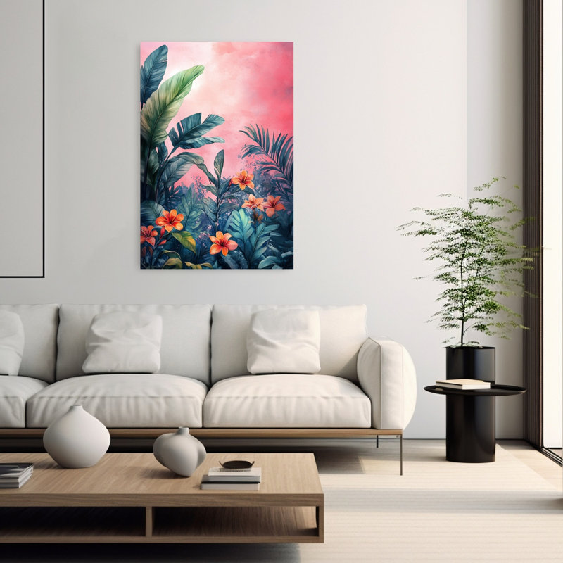 Art tropical avec feuilles tropicales, 60" H x 40" W