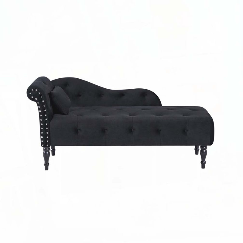 Méridienne intérieure veloutée capitonnée à boutons et garniture cloutée, Noir