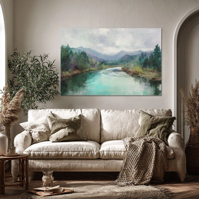 Aquarelle sur toile de rivière, art mural sur toile grand format - Décoration de salon, de chambre à coucher ou de bureau