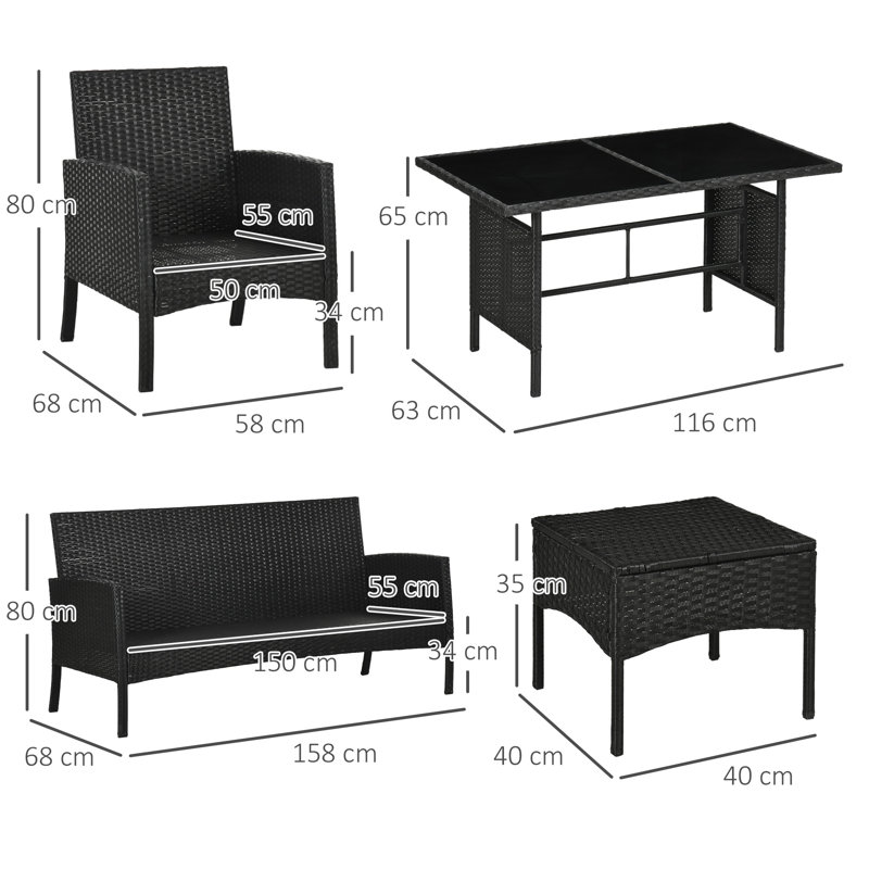 Leory Rattan Wicker 4 - Person Seating Group with Cushions