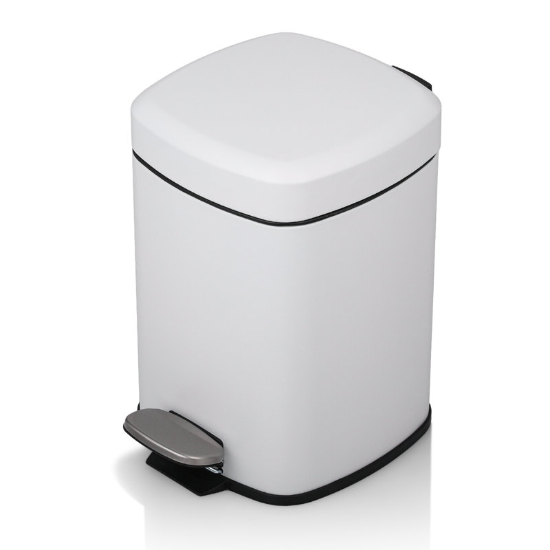 1.6 Gallon Rectangular Step On Trash Can Kitchen Garbage Bin Home Office Dustbin, White