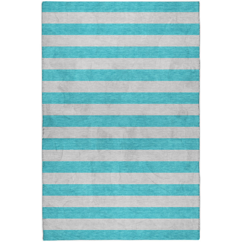 Premium Machine Washable Dream Shag ADS530 Striped Rug, 5' x 7'6", Turquoise