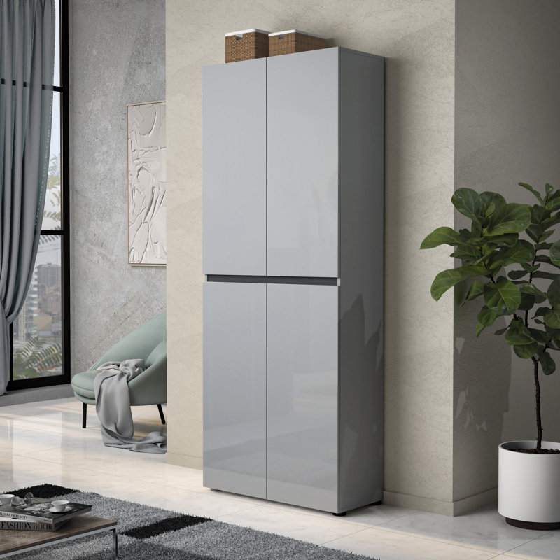Sahad 30 Pair Shoe Storage Cabinet, Grey Gloss