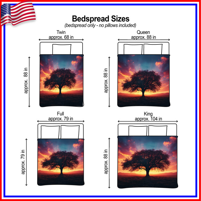 Couvre-lit matelassé Lone Tree Sunset Landscape, Lit simple
