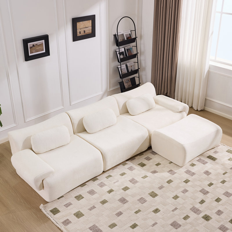 Ensemble de fauteuils modulaires en bambou avec sièges en chenille profond, 3 + 1 places pour le confort du salon ou de la chambre à coucher.