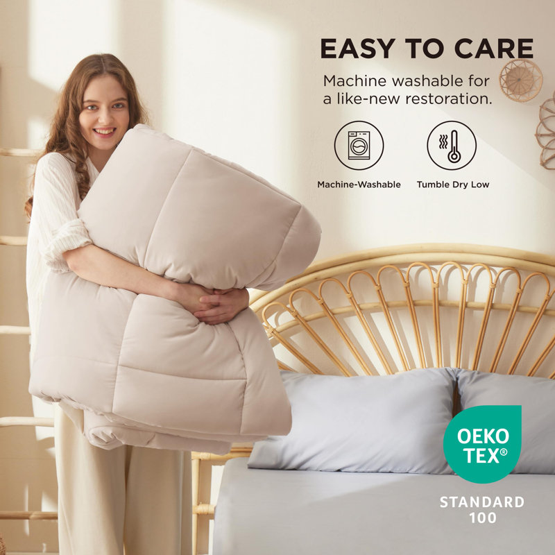 Bedsure Comforter Duvet Insert - Quilted Comforters, Beige, Queen Plus