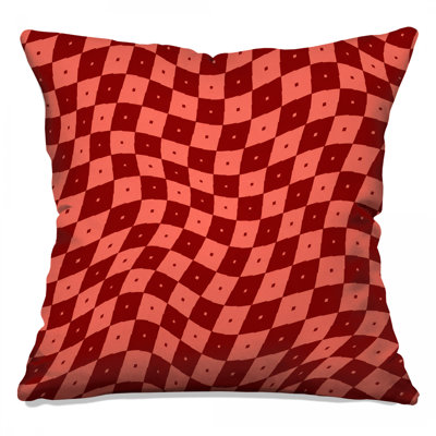 Red Wavy Checkered Double Sided Throw Pillows