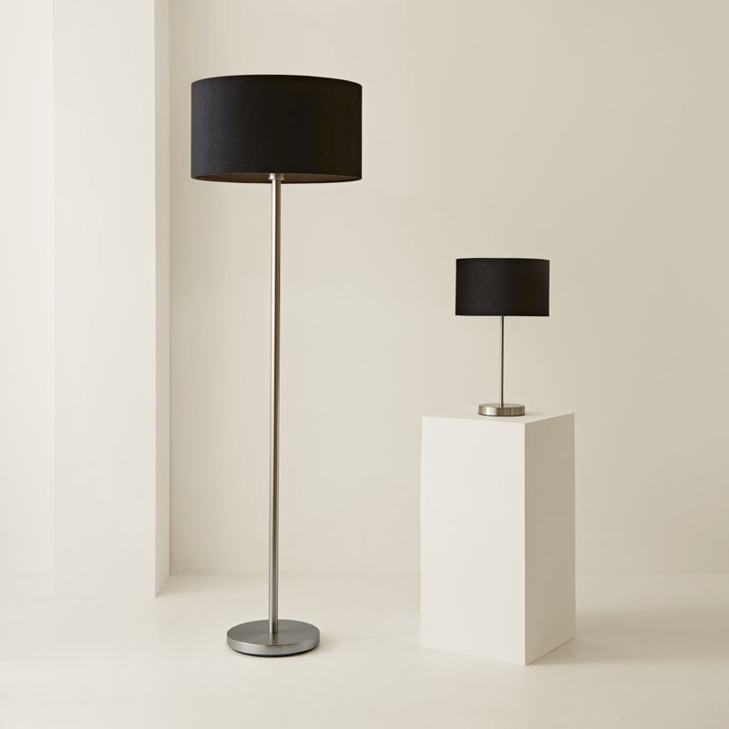 Pearletta Traditional Floor Lamp Set, Yes, Chrome, Black