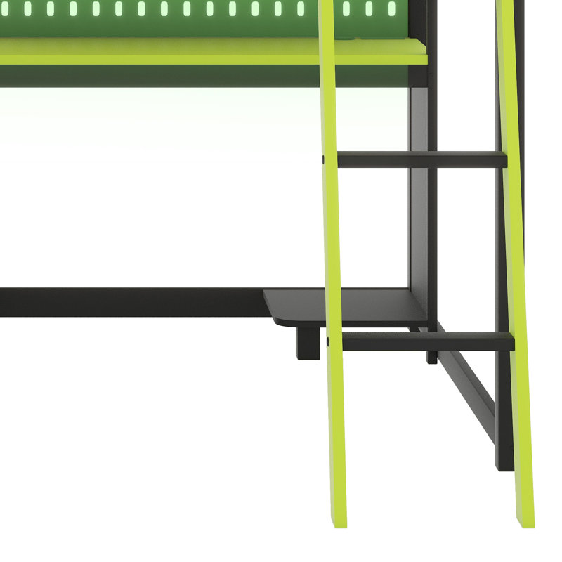 Lit mezzanine en bois avec bureau, Noir/vert