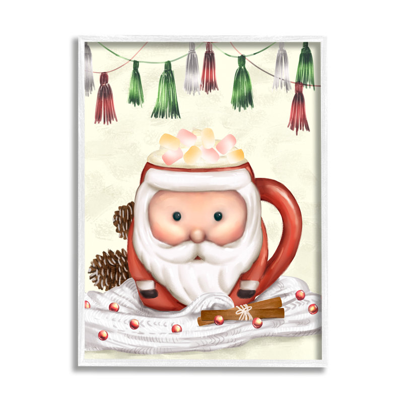 Tasse festive de père Noël guimauve, H 20 po x l 16 po x P 1,5 po, Giclée encadrée blanc bord de mer
