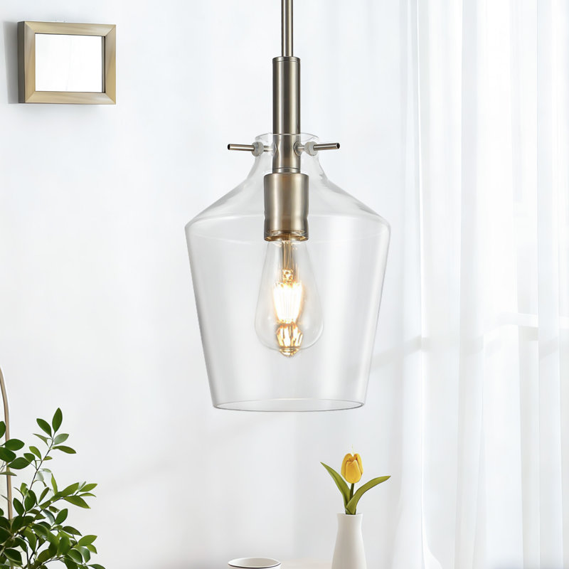 Luminaire suspendu en forme de cloche allongée à 1 lumière de 7,87 po, avec îlot de cuisine en verre transparent, réglable en hauteur