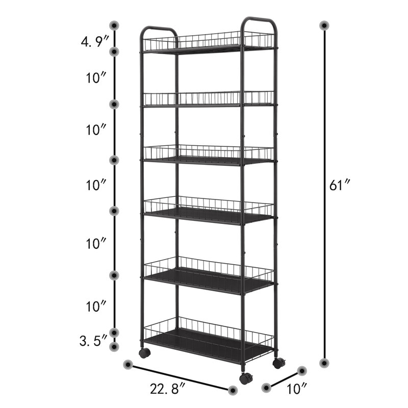 Difonzo Rolling Storage Utility Cart, 61"H x 22.8"W x 10"D