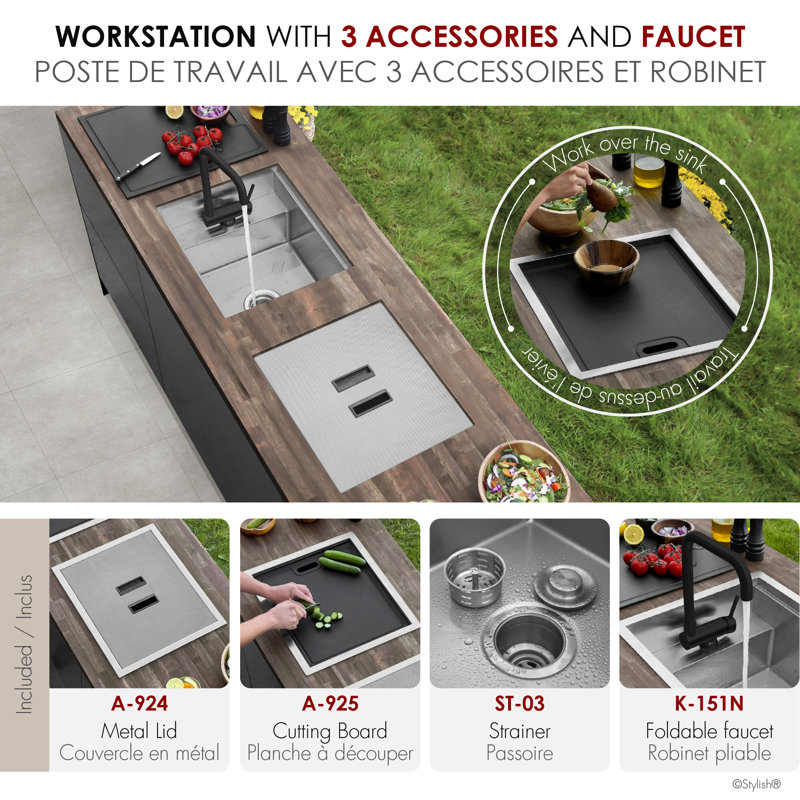 Concealed Dual-Mount Utility Sink – 20-Inch, 1-Hole Prep Sink Dura-Tek Finish with Faucet, Matte Black