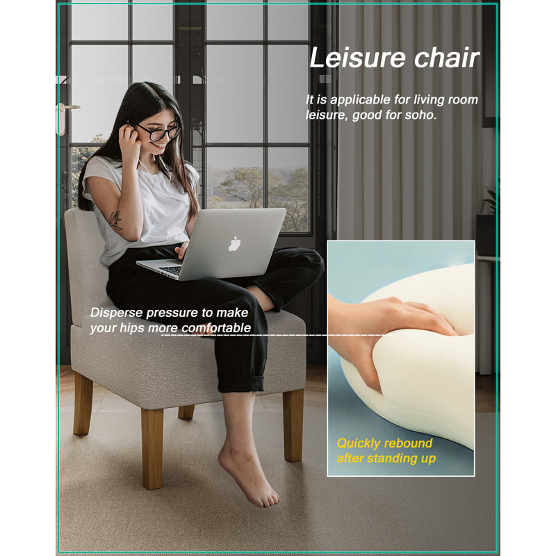 Fauteuil d'appoint sans accoudoirs pour le salon, Mélange de lin beige