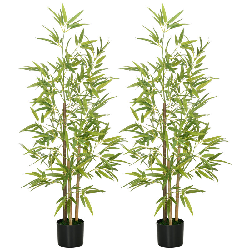 Faux Bamboo Tree in Cement Pot, 47" H x 5.9" W x 5.9" D