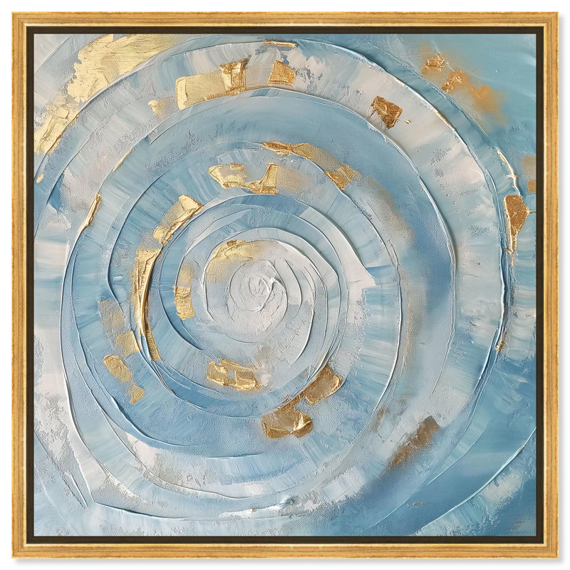 Toile dorée I, art abstrait bleu par Art Remedy, Cadre flottant doré, H 25 po x l 25 po x P 1,8 po