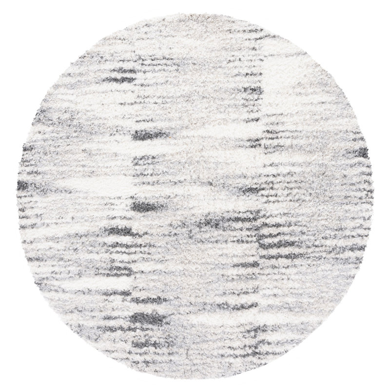 Tapis gris / ivoire à motif abstrait Mena, Rond 6 pi 7 po