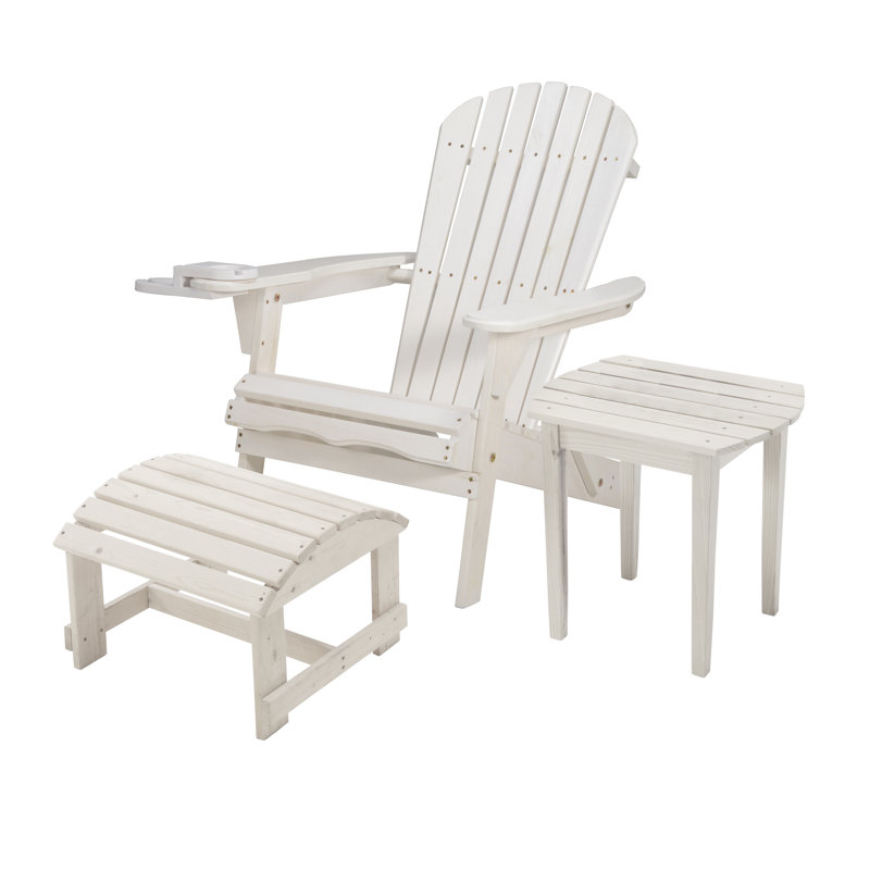 Chaise Adirondack pliante en bois massif avec table Valdese, Beige