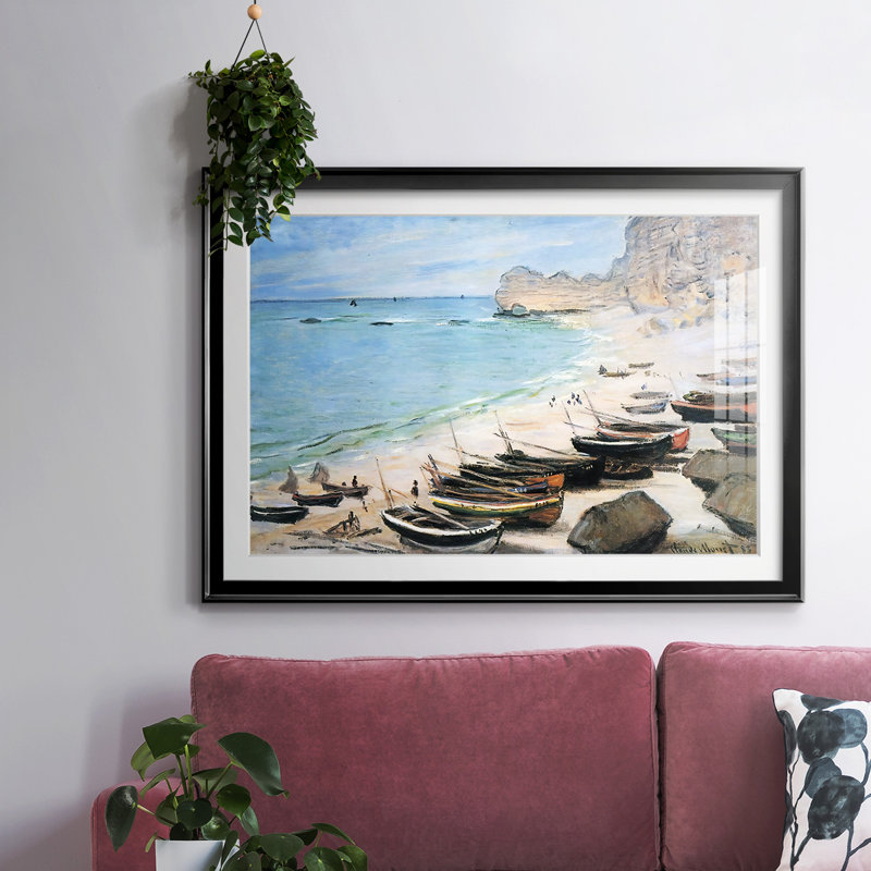 Bateaux sur la plage à Etretat, 1883, reproduction d'art encadrée, Noir, H 30 po x l 44 po x P 1,5 po