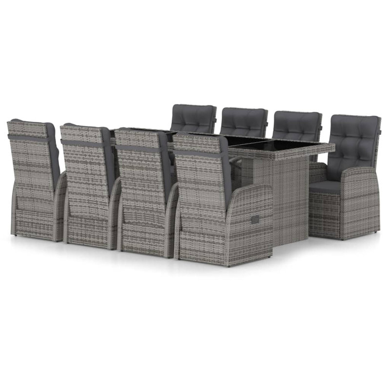 8 - Person Patio Dining Set Rectangular Table with Cushions Included, Black