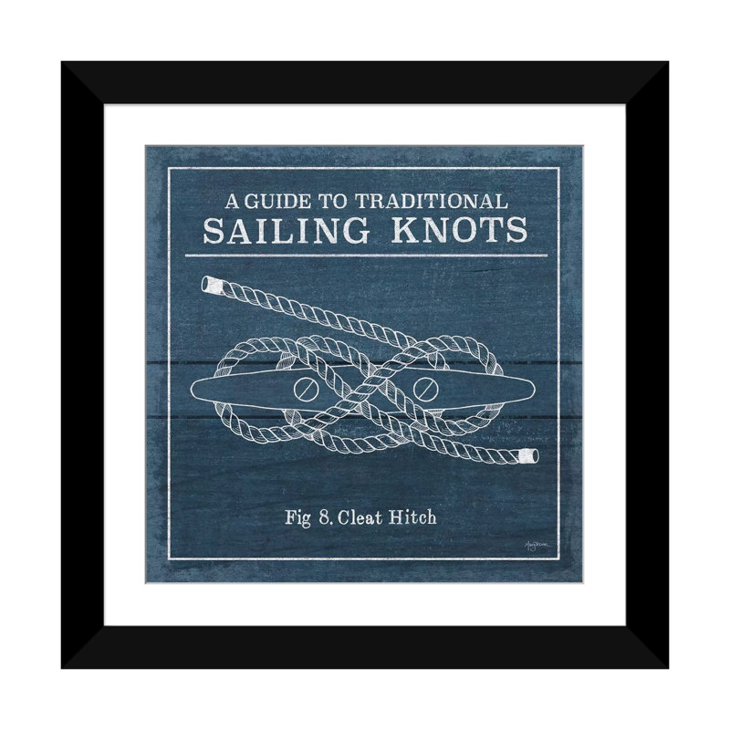 «Vintage Sailing Knots VII», art textuel sur toile, H 24 po x l 24 po x P 1 po, Papier beaux-arts encadré noir, Blanc