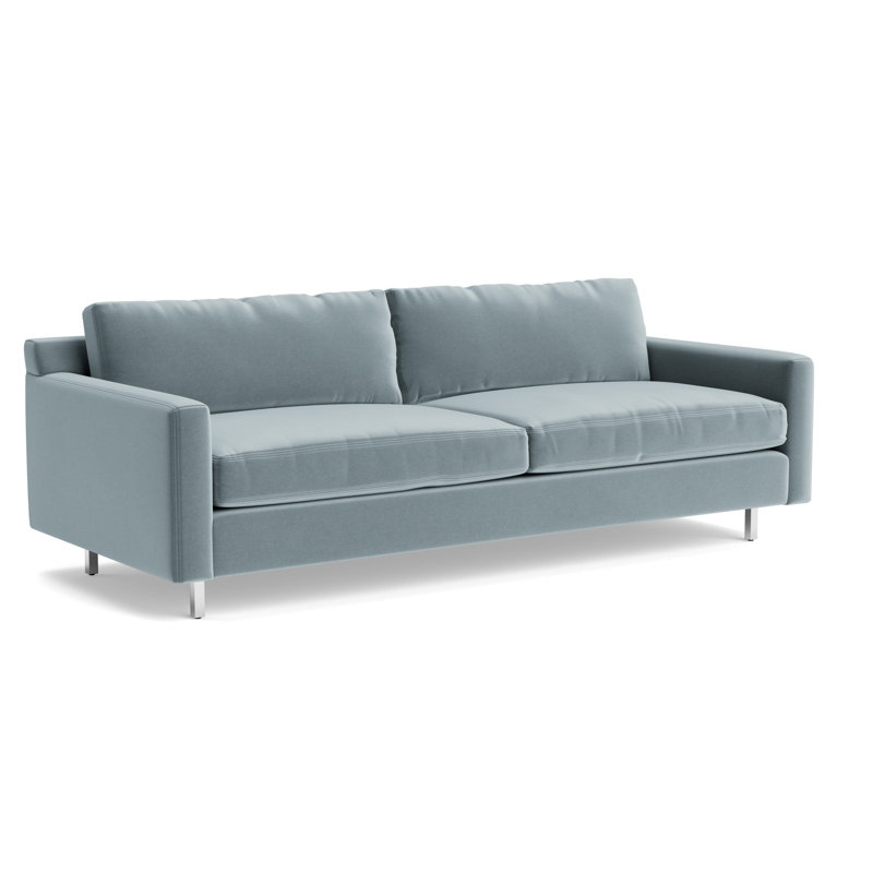 Hunter No Welt 100 Sofa with Metal Leg, Performance Velvet - Harbor, Polished Stainless Steel