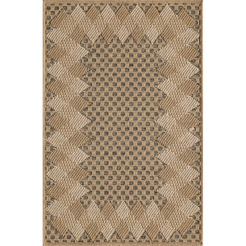 Abani Rugs Magdaleno PAT130A Outdoor Grey Beige Checkered with Border Area Rug, Rectangle 2' x 3'