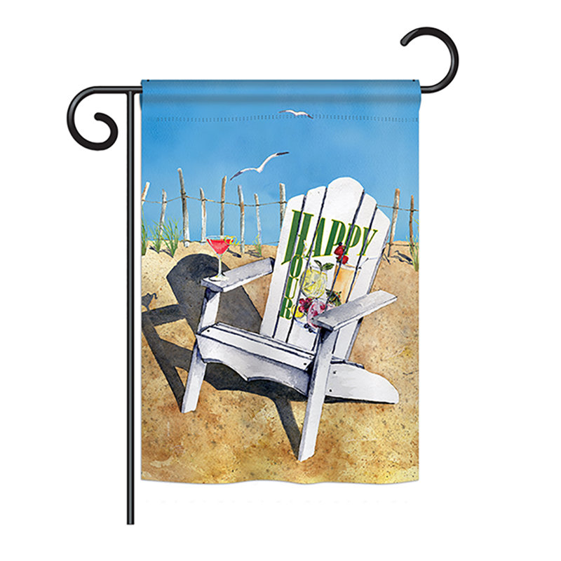 Beachside joyeuse hour hour et boissons, polyester de 2 côtés 19 x 13 po drapeau de jardin