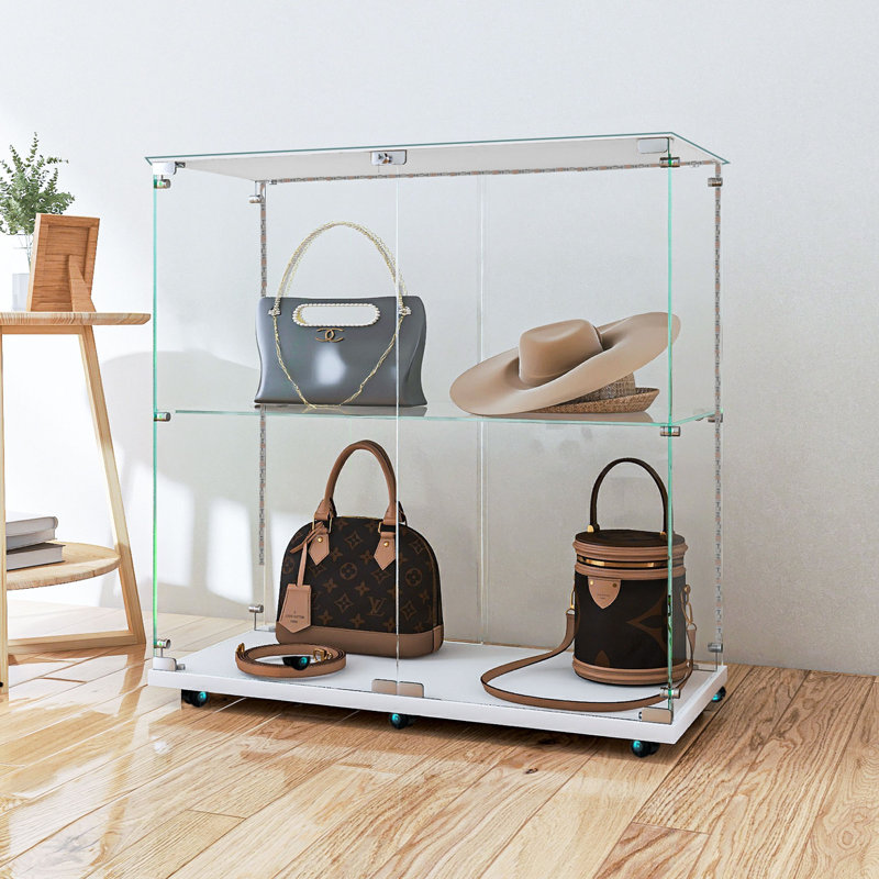 Tempered Glass Display Cabinet,Wine Cabinet,Storage Cabinet,File Cabinet,With Bluetooth LED Light Strip,Lockable Swivel Casters,Suitable For Uneven Ground,Can Be Placed Anywhere