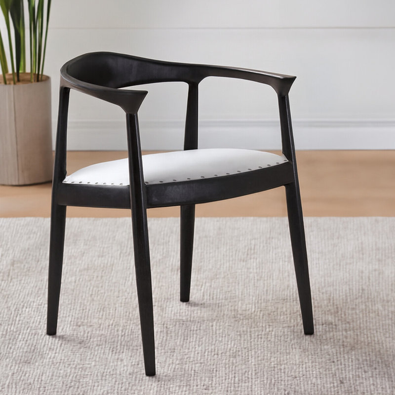 Natalie 47cm H Genuine Leather Upholstered Wing Back Armchair in Black