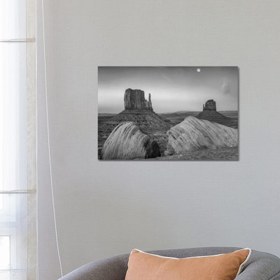 Moon Over The East And West Mittens, Monument Valley, Arizona. by Tim Fitzharris - Wrapped Canvas Gallery-Wrapped Canvas Giclée