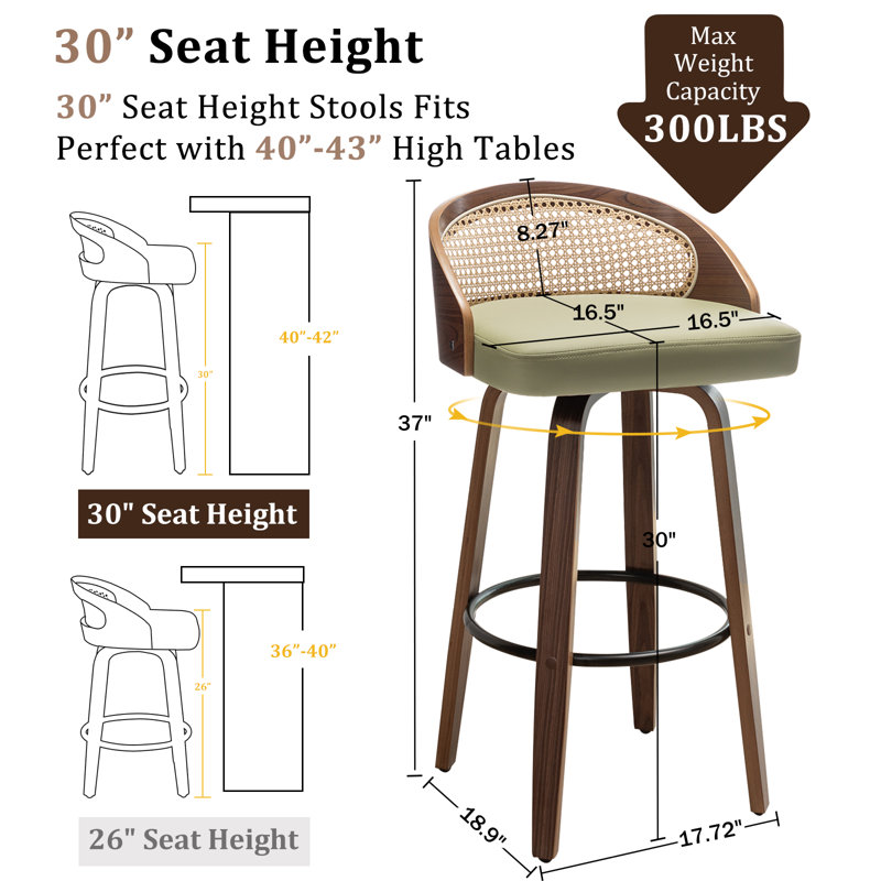 Leeana Swivel Bar Stool, Bar Stool (76.2cm Seat Height), Green