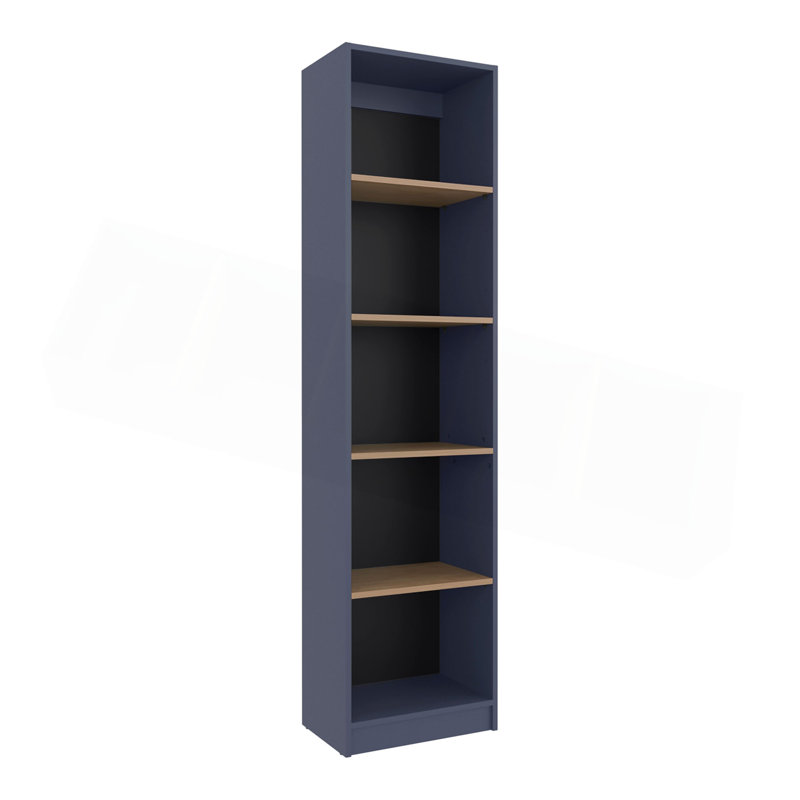 Home Xs Bookcase With 5-Tier Shelves And Slim Design, For Compact Style Living Room, Bedroom or Office Decor, Natural Oak, Blue