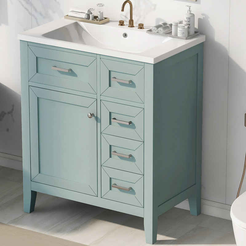 Meuble-lavabo simple 30 po avec plateau en céramique Keyashia, Vert