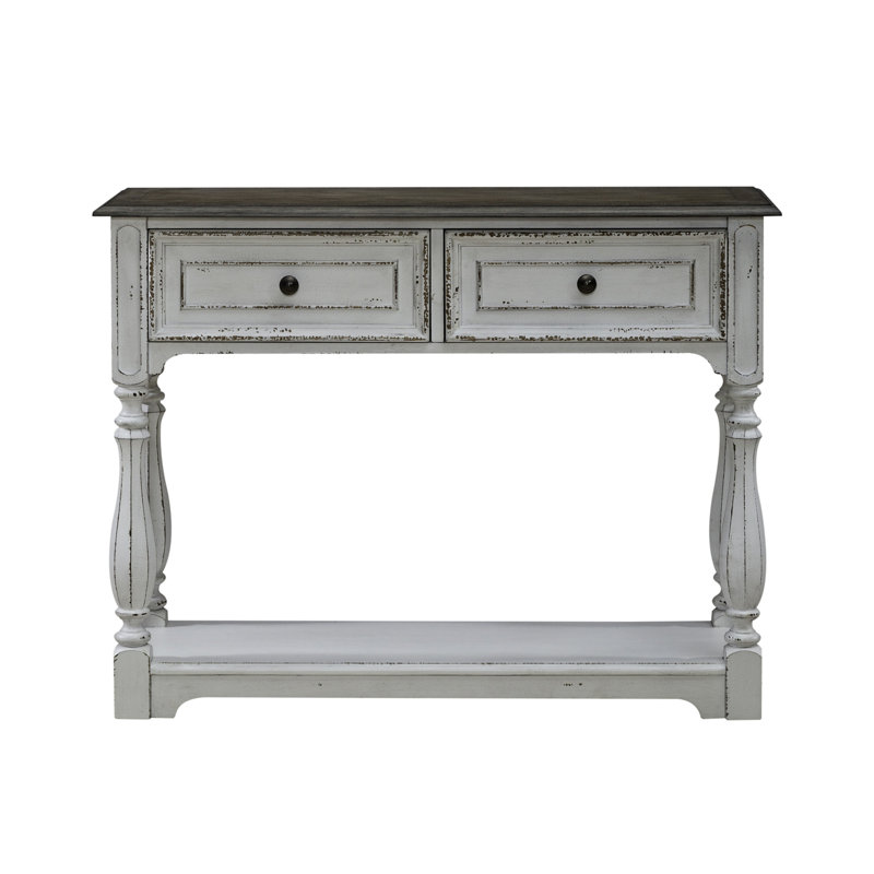 Antique White and Weathered Bark Hall Console with Storage