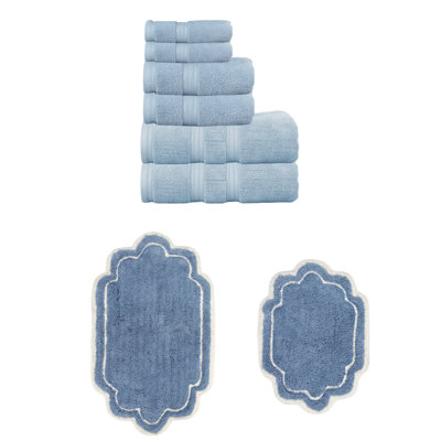 Ensemble de 6 serviettes de bain et de tapis de bain 2 pièces Talbert, 100% coton doux (ensemble de 8)