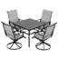 Ensemble de salle à manger de patio 5 pièces avec trou pour parasol et chaises pivotantes en textilène-132539210-132539207-132539211