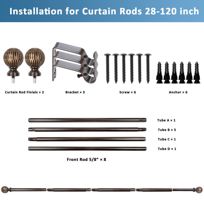 Tringle à rideaux télescopique simple 5/8 po Charlton Home®, Bronze, 28" - 48"