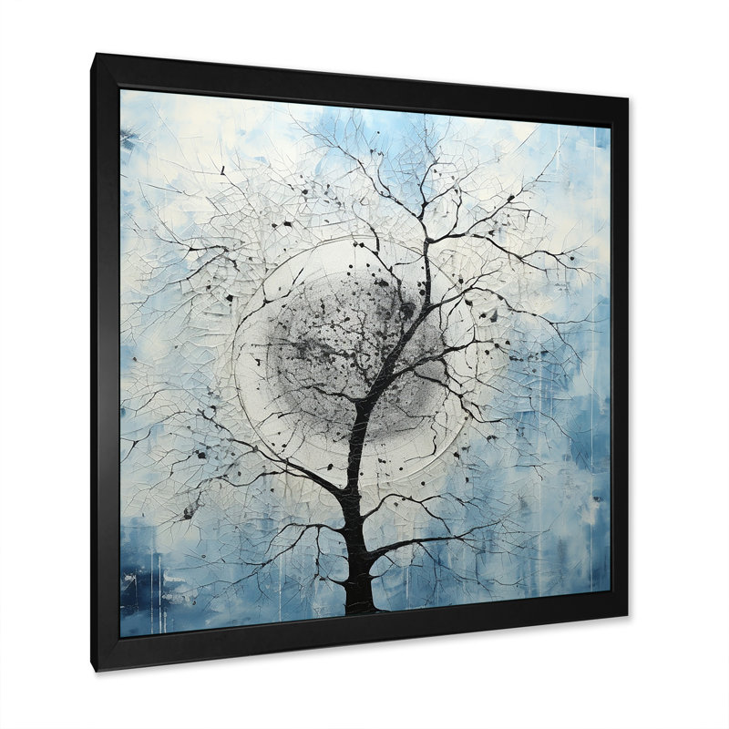 Minimalisme arbre bleu paysage IV sur toile, H 16 po x l 16 po x P 1 po, Cadre simple noir