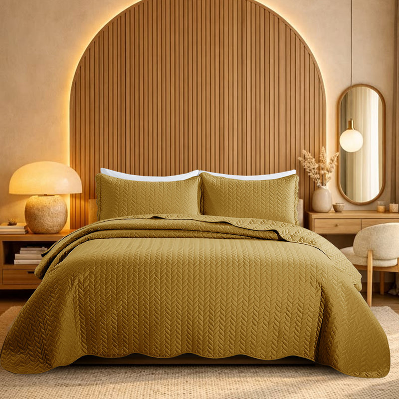 Ensemble d'édredon léger en microfibre avec taies décoratives Oxford, King Comforter + 2 Standard Shams, Ochre