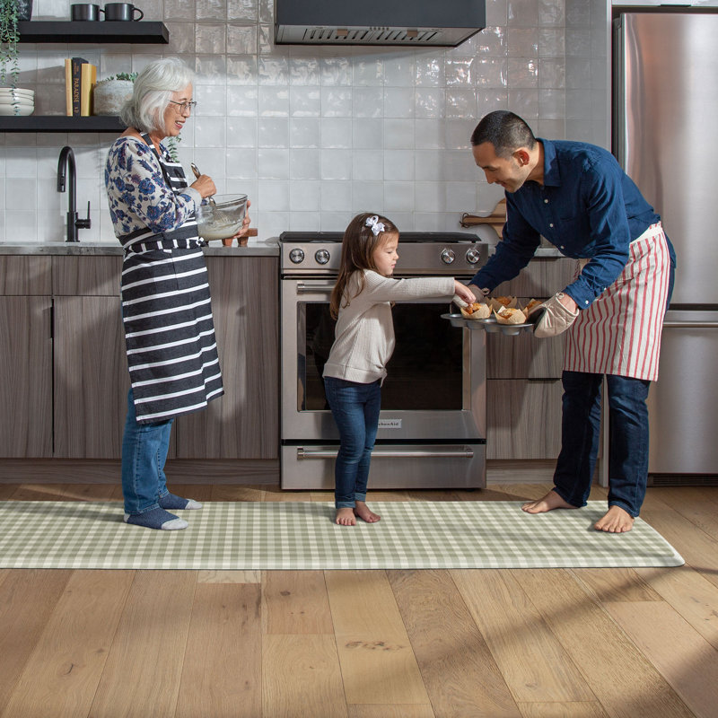 Anti-Fatigue Kitchen Comfort Mat, Cottage Check Pattern In Blue, 30 po x 108 po, Green
