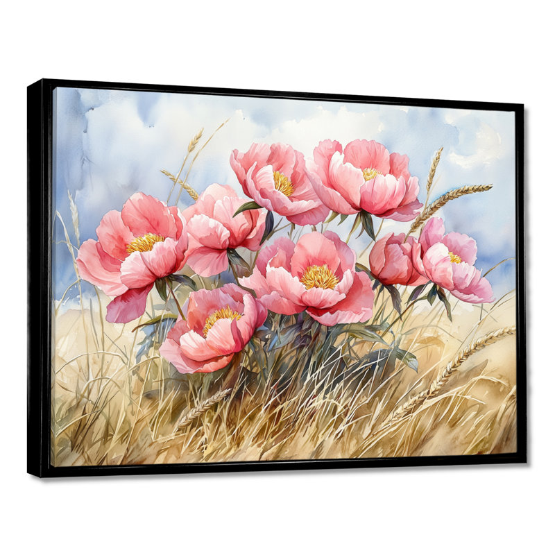 Doylene pivoines dans le champ d'herbe de blé III - pivoines, art mural, Noir, noir, noir, noir, H 12 po x l 20 po