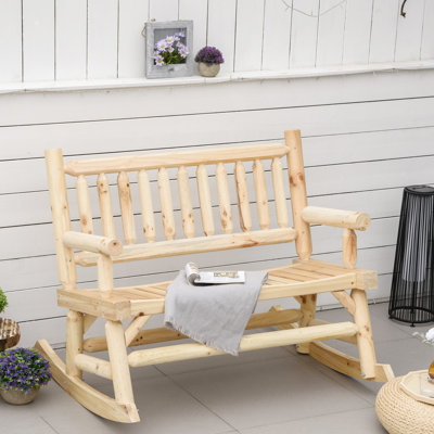 2 chaises berçantes en bois avec accents de bûches - et relaxant pour le plaisir de la cour