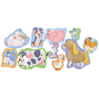 Hape: Farmyard Friends Puzzle - 10 Mini Animal Shaped Puzzles, 2-6 Oversized Pieces Each, Colourful Design, Preschool Toy, Toddlers & Kids Ages 18mo+
