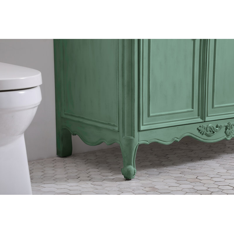 Angelique 42'' Single Bathroom Vanity with Marble Top, Glossy White, Vintage Mint